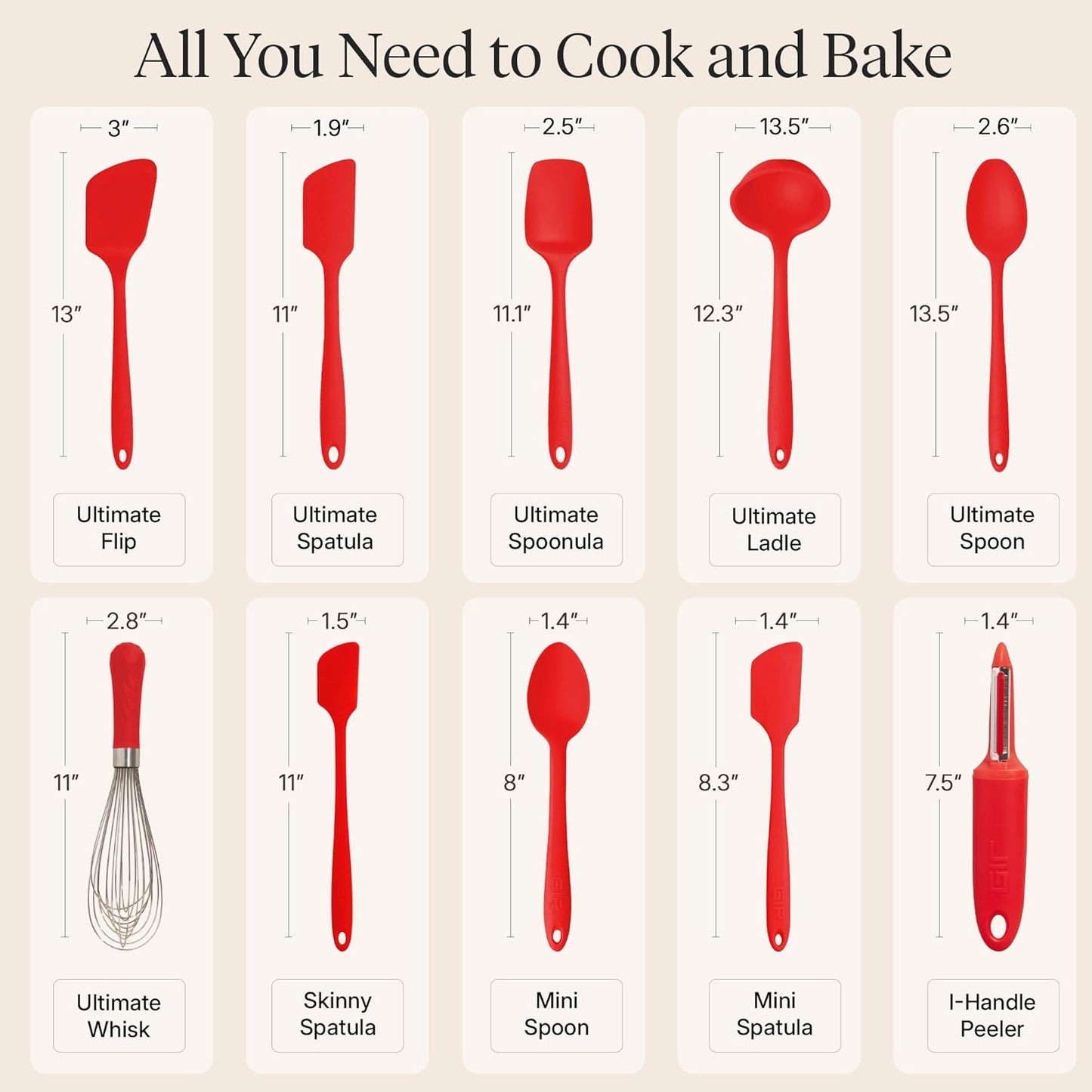 GIR: Get It Right 5-Piece Silicone Ultimate Kitchen Utensils Set - Ladle, Spatula, Flip, Spoon & Spoonula - Non-Toxic Cooking Utensils for Nonstick Cookware, Cooking and Baking - Black