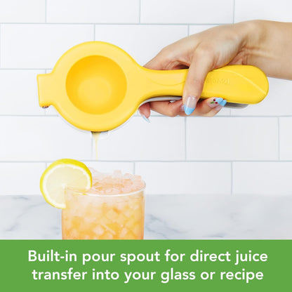 Tovolo Citrus Press Manual Hand Juicer Squeezer with Pour Spout Dishwasher Safe Aluminum Press Juicer for Lemon Lime Oranges Tangerine Pomegranate Fruit Ergonomic Grip for Efficient Juice Extraction