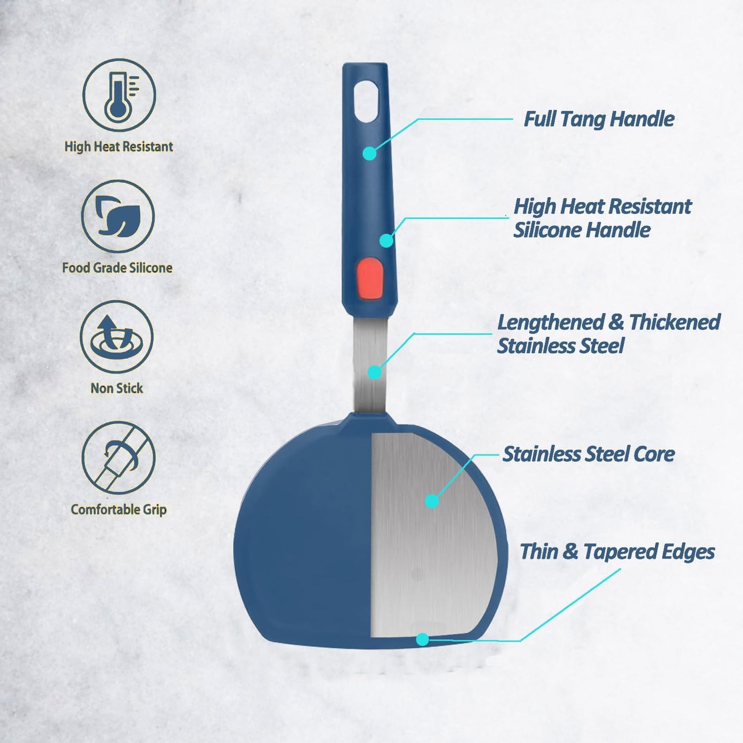 Silicone Spatula Turner Set of 3, Heat Resistant Large Wide Spatula for Pancake, Silicone Fish Spatulas Flipper for Cooking & Non-stick Cookware, BPA Free Rubber Cooking Untensil Set