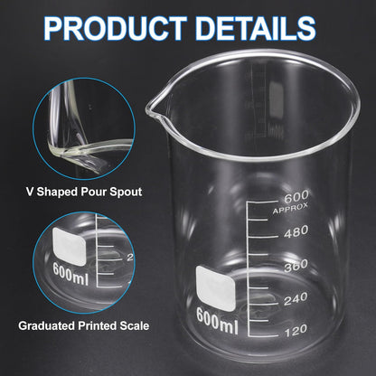 PATIKIL 250ml Glass Beaker, 2 Pack Measuring Glass Beaker Graduated Borosilicate Lab Cups Mug Low Form Heat Safe Transparent with 50pcs Wood Sticks for Laboratory Science Kitchen Liquids