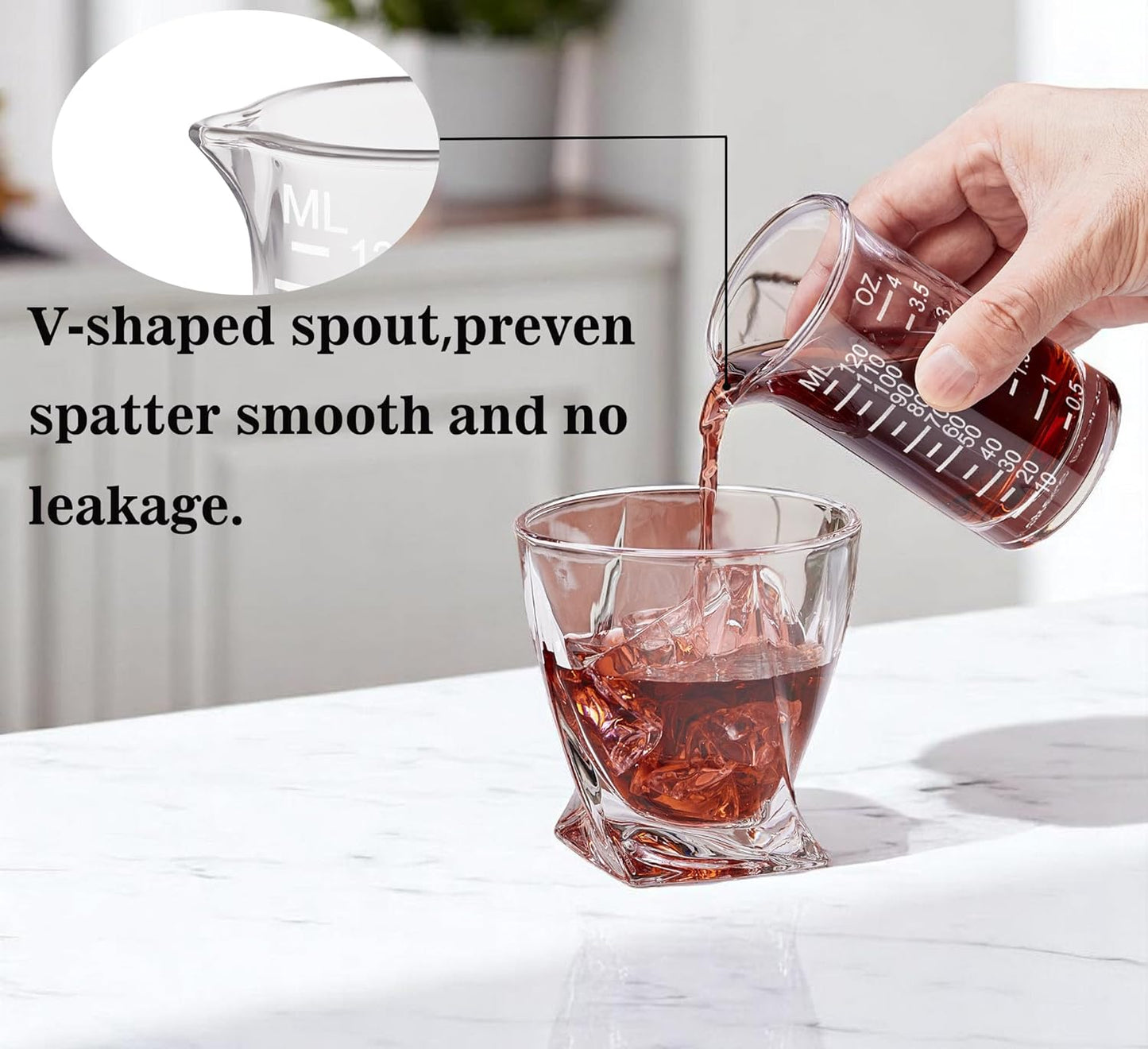 Ackers 4 Oz Glass Measuring Cup,Borosilicate Shot Glass with V-Shaped Spout-Black Line
