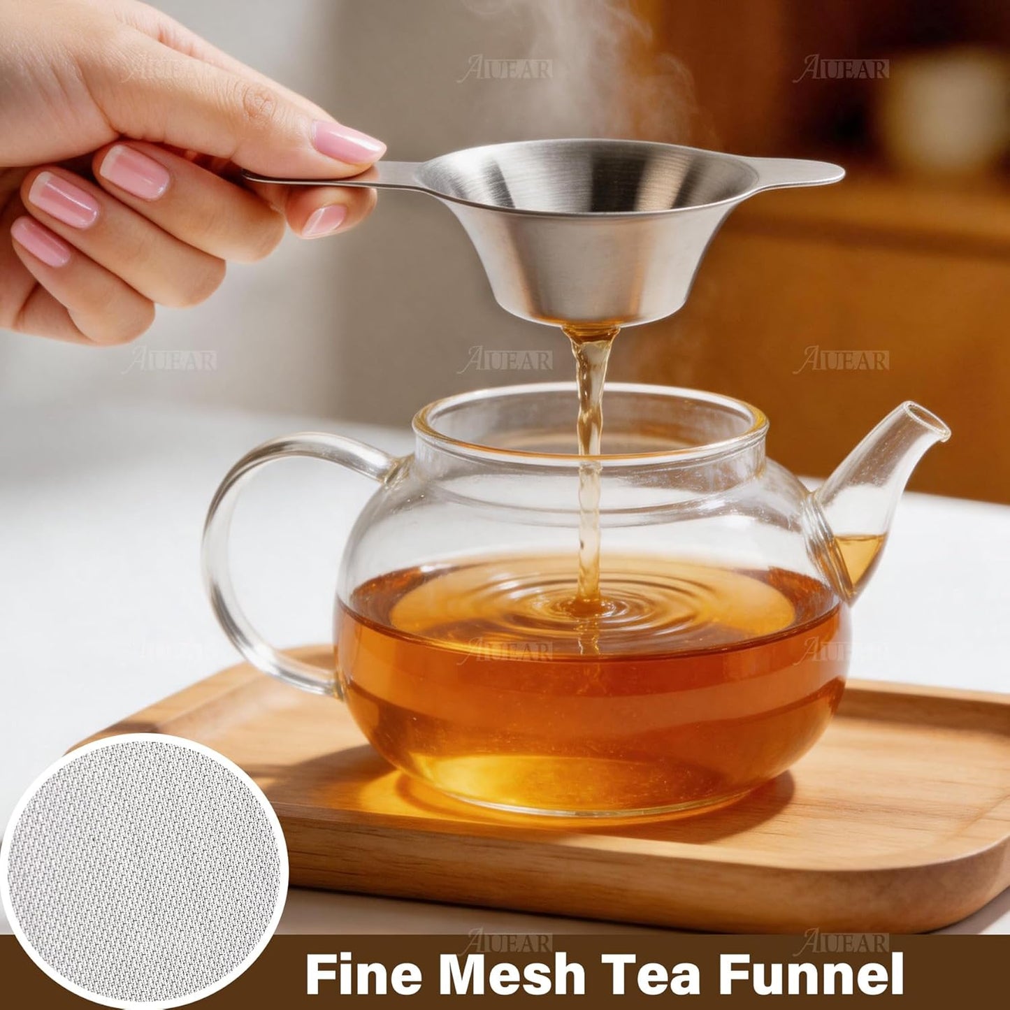AUEAR, 2 Pack Different Size Stainless Steel Mini Strainer Fine Mesh Tea Funnel Coffee Filter with Double Handles