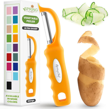 Spring Chef Premium Swivel Vegetable Peeler, Soft Grip Handle and Ultra Sharp Stainless Steel Blades - Perfect Kitchen Peeler For Veggie, Fruit, Potato, Carrot, Apple - Pink Lemonade