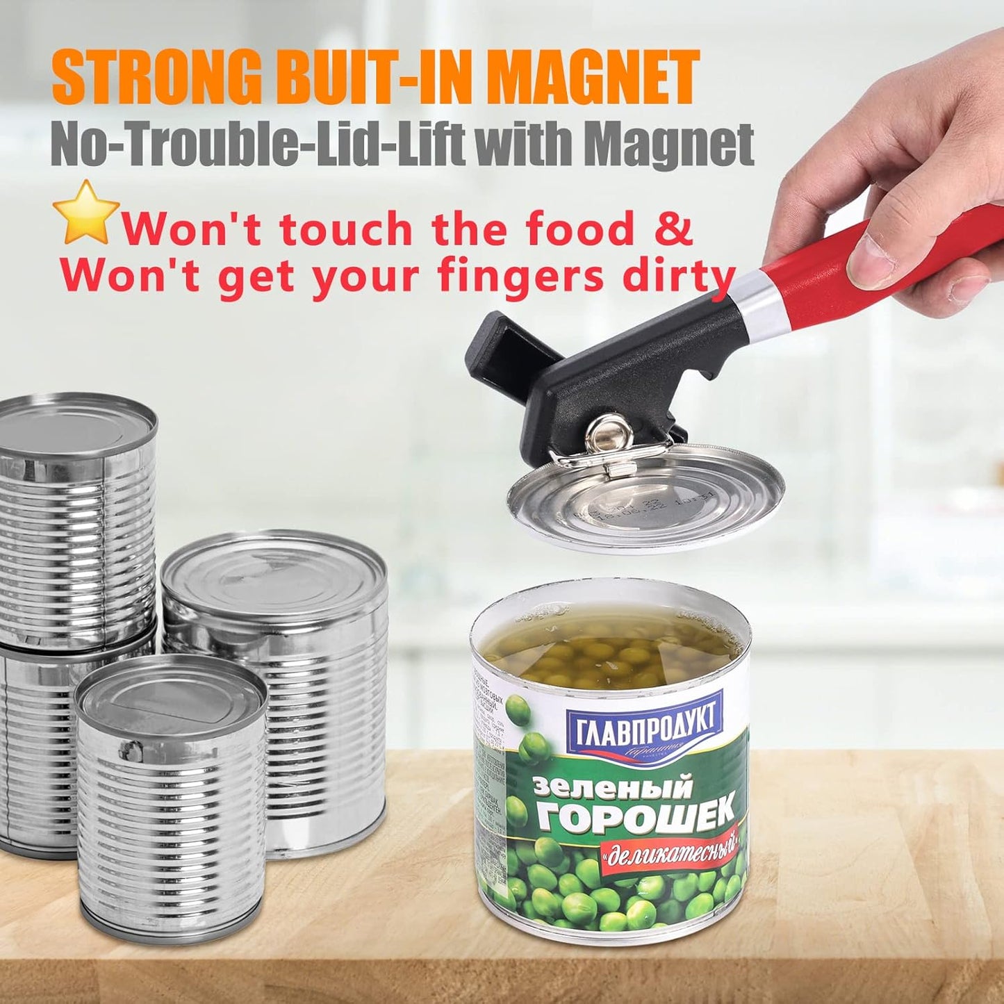Side Cut Can Opener Smooth Edge, Safety Can Opener with Durable Sharp Blade, Big & Soft Turn Knob & Comfortable Non-Slip Handle, Black