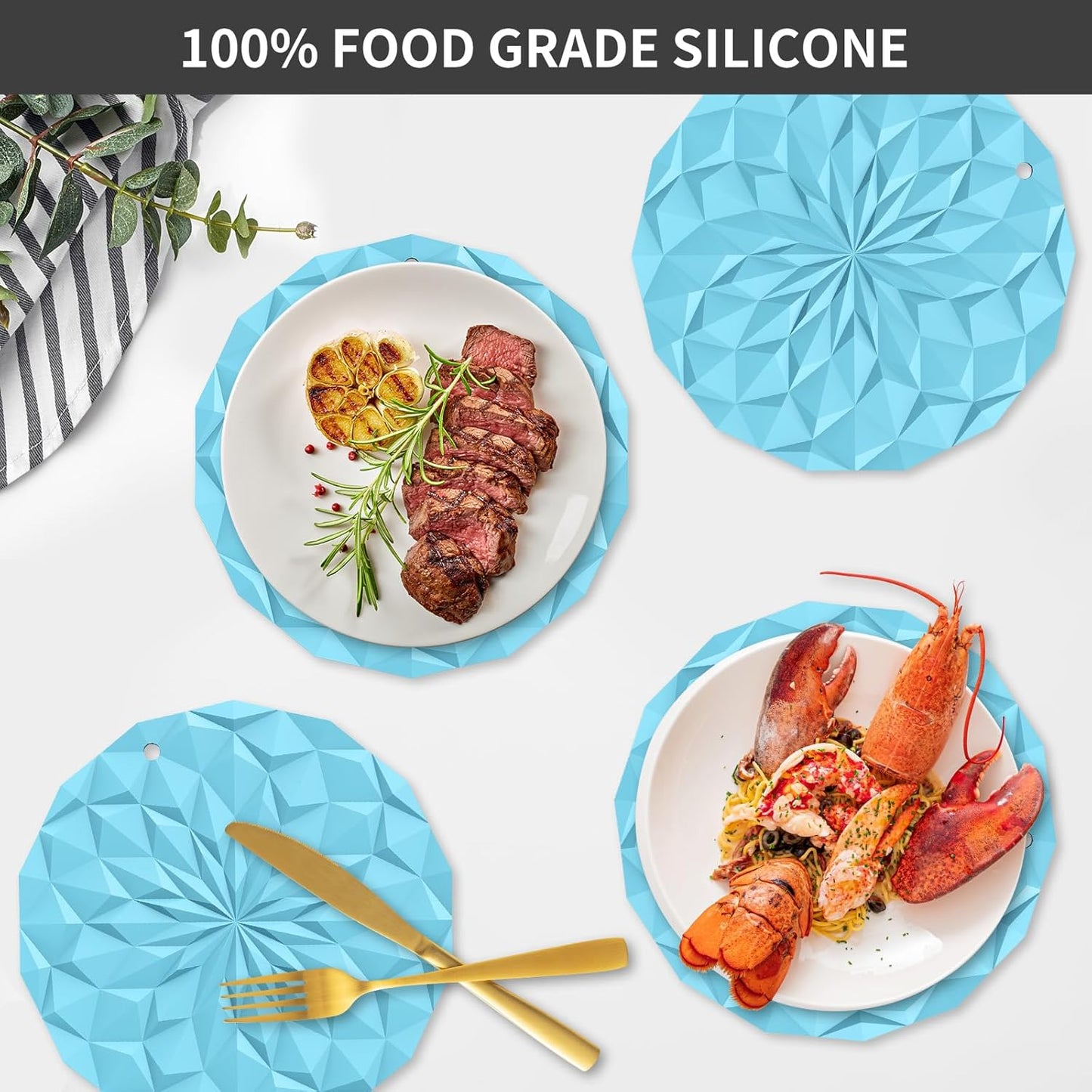 ME.FAN Silicone Trivet Mats - 4 Pack Pot Holders - 7.4'' Thickened Hot Pads for Hot pots, Pans and Dishes, Heat Resistant Silicone Trivet for Table and Counter Top Desert Sage