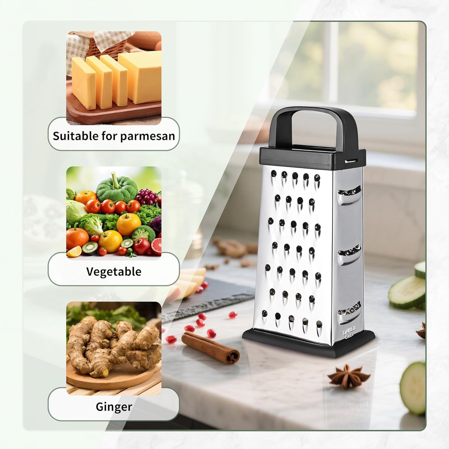 Cheese Grater Box Grater (Rotary hand safeguard White)