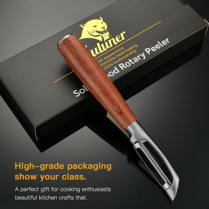 Serrated Blade Premium I Type 304 Stainless Steel Multifunctional Kitchen Peeler Real Wood Handle Ultra Sharp Blade Vegetable Potato Apple（Agarwood）
