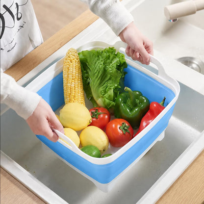 2.4 Gal(9L) Collapsible Dish Basin with Drain Plug, Space Saving Outdoor Multiuse Foldable Sink Tub, Dishpan, Kitchen Storage Tray for Camping, Vegetable Washing, RV (Gray)