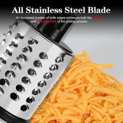 Ourokhome Rotary Cheese Grater Hand Crank, Kitchen Shredder Speed Mandolin Slicer Nut Grinder with Handle and Drum Blades for Cheese, Vegetable, Walnut, Chocolate, Potato, Carrot, 3 Blades, Dark Blue