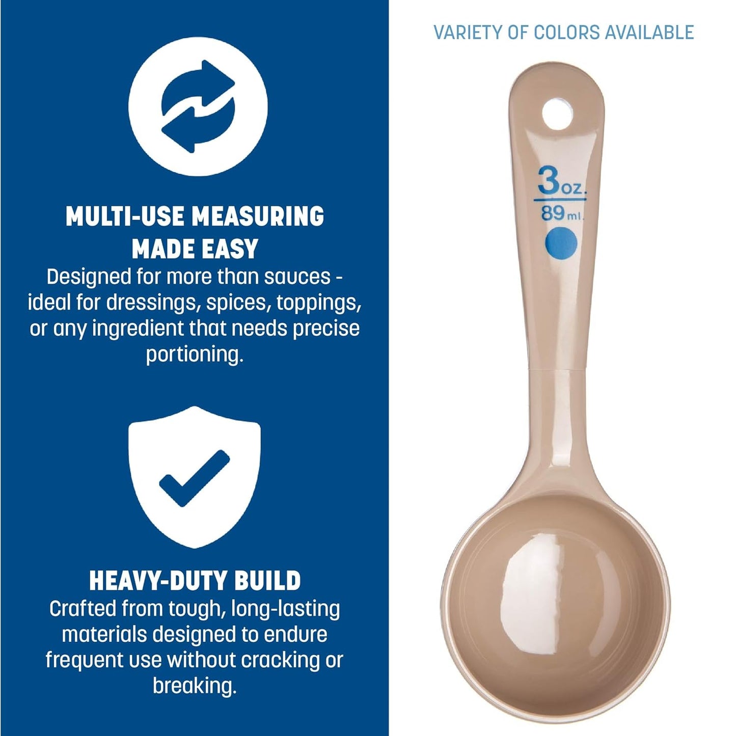 Carlisle FoodService Products Measure Miser Plastic Measuring Spoon with Short Handle, 3 Ounces, Beige