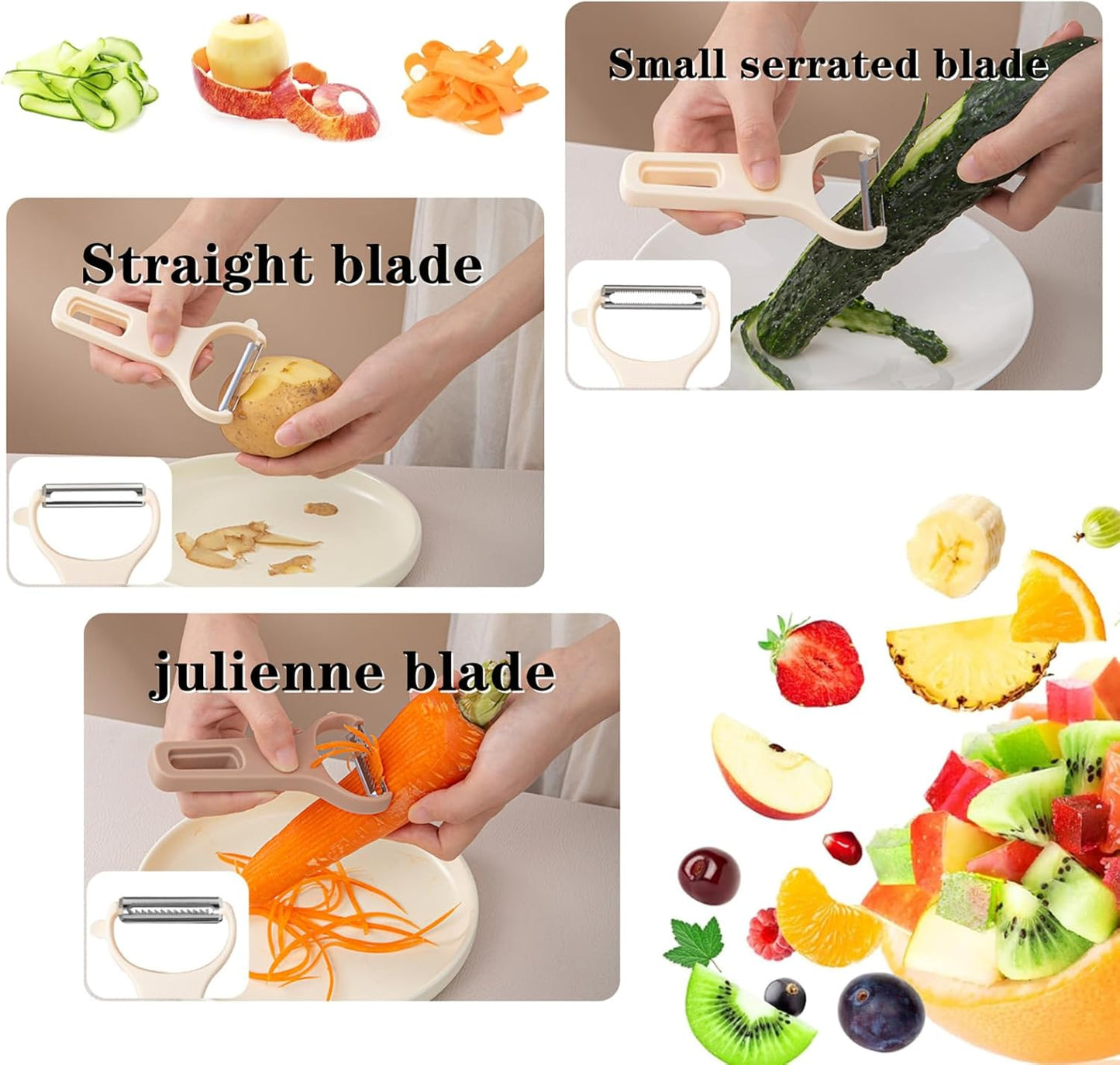 3 Pcs Julienne Peeler Creative Plastic Y Peelers for Kitchen Tool, Veggie, Potato, Tomato, Fruit