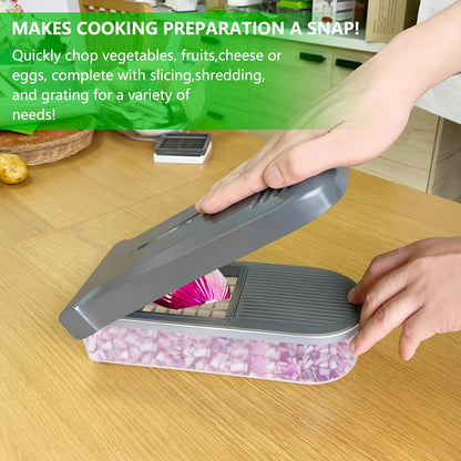 LHS Vegetable Chopper Multifunctional Food Chopper Onion Chopper Vegetable Slicer Dicer Cutter Potato Cutter Veggie Chopper with Container with Spiralizer (12 in 1, Black)