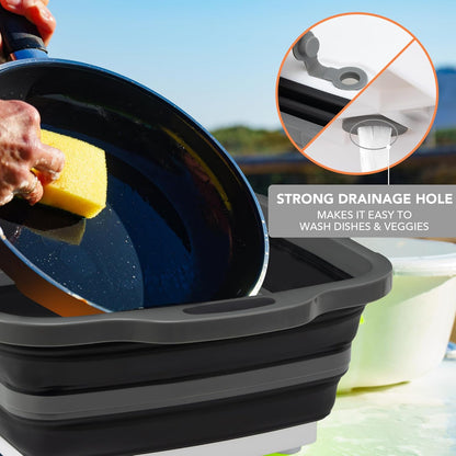 Collapsible Cutting Board(2.11 Gal/8L), BBQ Prep Tub with Locking Lid, Foldable Camping Sink with Colander, Multifunction Dish Basin for Kitchen, Bowl, Vegetable and Fruit, Storage Basket for Picnic