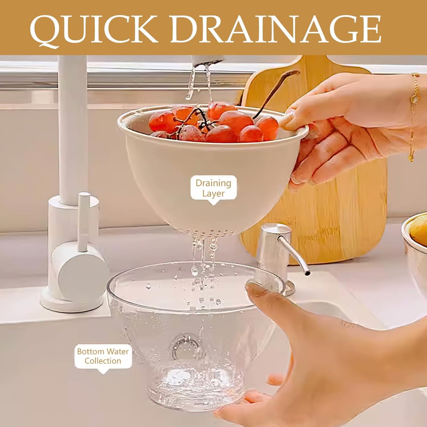 Multifunctional Fruit Strainer Container with Strainer, 2-in-1 Drain Basket for Washing, Storing & Serving, Berry Fridge Storage Box, Kitchen Sink Use (Green)
