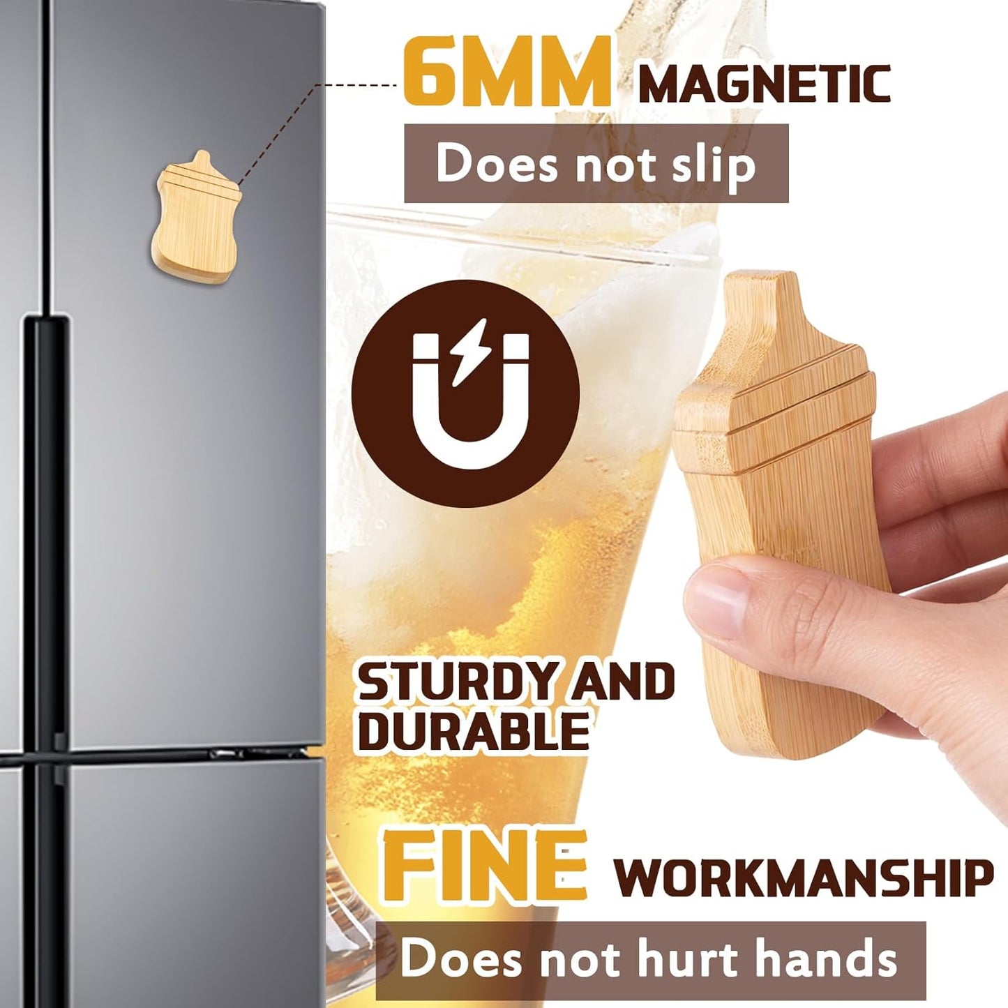 Vesici 100 Pcs Magnetic Bottle Opener 2.5in DIY Bamboo Round Shape Beer Openers Wooden Fridge Magnet Refrigerator Sticker Gift for Beer Lover Wedding Guest Kitchens Bars Parties