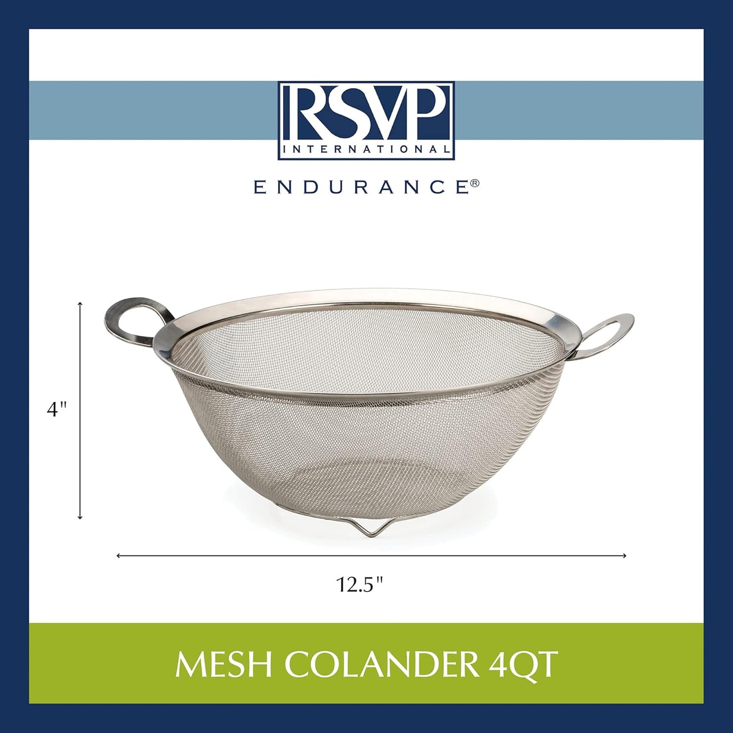 RSVP International Mesh Colander Strainer Basket with Folding Handles, 3 Quarts | For Pasta, Frying, & Salads | Dishwasher Safe | Use in Pressure Cookers | Steaming, Draining & Rinsing