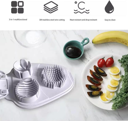 Egg Slicer for Hard Boiled Eggs, 3 Slice Modes Egg Cutter & Egg Dicer, Stainless Steel Egg Chopper for Strawberry, Grape & Tomato, Compact Kitchen Tool