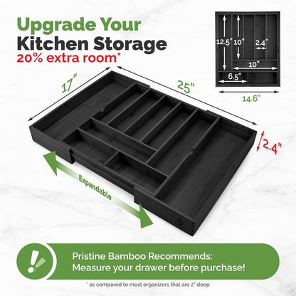 Pristine Bamboo Silverware Organizer - Small Extra-Deep Wooden Kitchen Drawer Organizer Divider for Spoons, Forks, Knives & Cutleries - 5 Slots