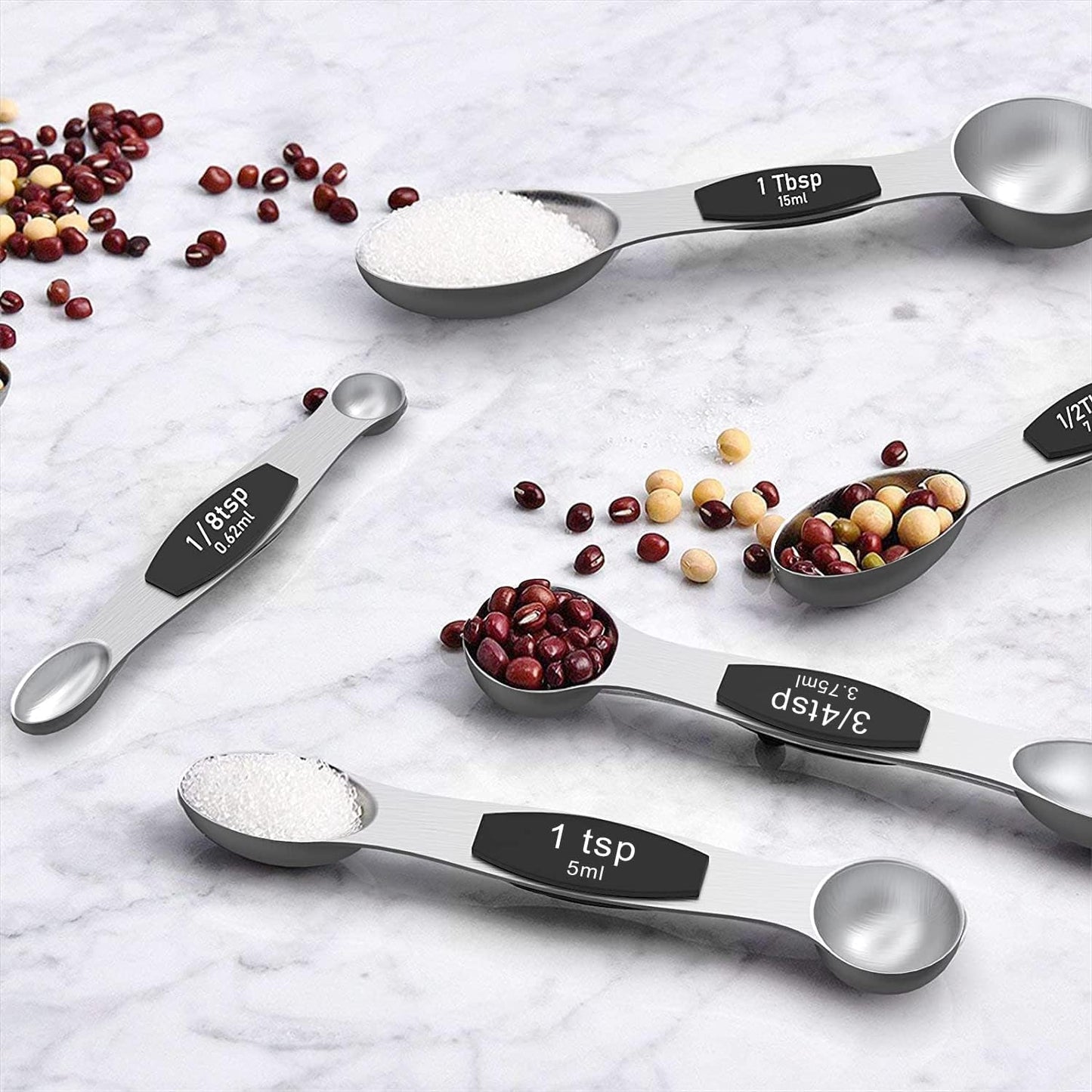 Measuring Cups and Magnetic Measuring Spoons Set, Wildone Stainless Steel 16 Piece Set, 8 Measuring Cups & 7 Double Sided Stackable Magnetic Measuring Spoons & 1 Leveler
