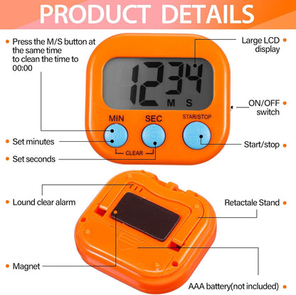 Weewooday 24 Pcs Digital Kitchen Timer Magnetic Timer Bulk On/Off Switch Minute Second Count up Countdown Loud Alarm for Exercise Cook Baking (Black,White)