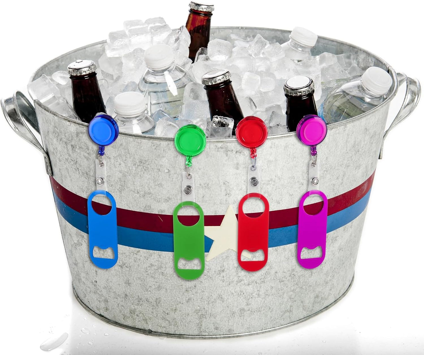 Honoson 8 Pieces Retractable Flat Bottle Opener Bartender Beer Opener with Round Badge Reel Clips Holder Bar Keys for Bartender Gifts Kitchen Home Party Supplies (Classic,Multicolor)