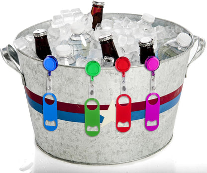 Honoson 8 Pieces Retractable Flat Bottle Opener Bartender Beer Opener with Round Badge Reel Clips Holder Bar Keys for Bartender Gifts Kitchen Home Party Supplies (Classic,Multicolor)