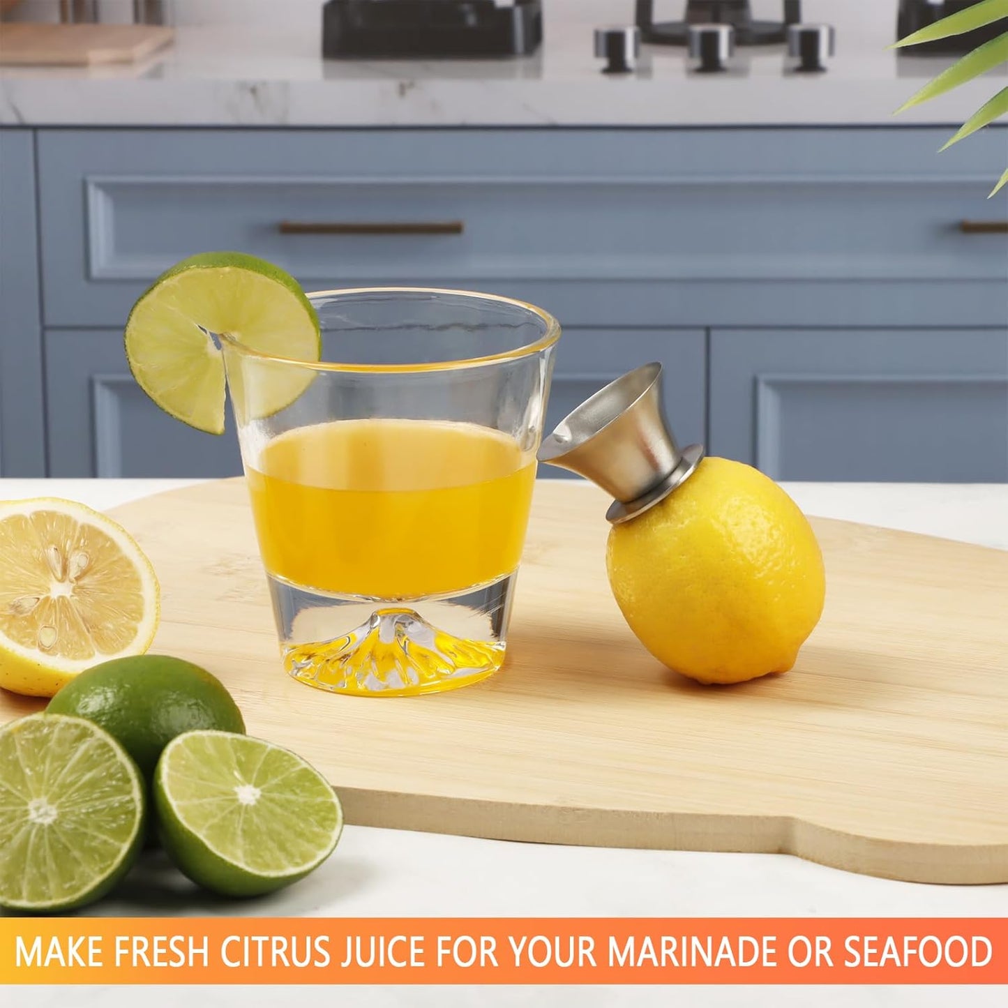 KAYCROWN 18/8 Stainless Steel Manual Lemon Juicer Squeezer, Easy Squeeze Small Hand Juicer and Reamer, Hand Citrus Juicer and Lemon Pourer, Screw Limes squeezer, Dishwasher Safe, Pack of 2