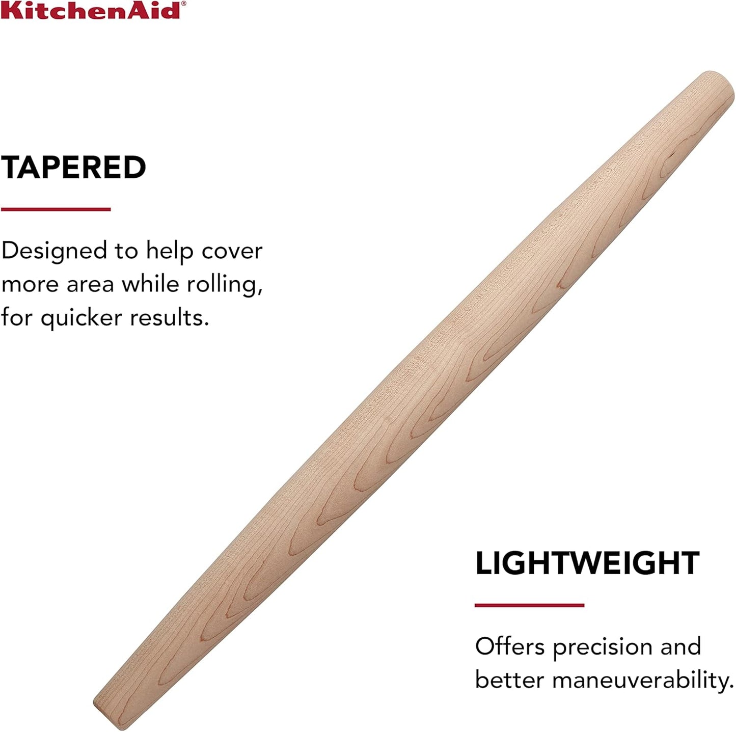 KitchenAid Maplewood French Rolling Pin, 22-Inch, Brown