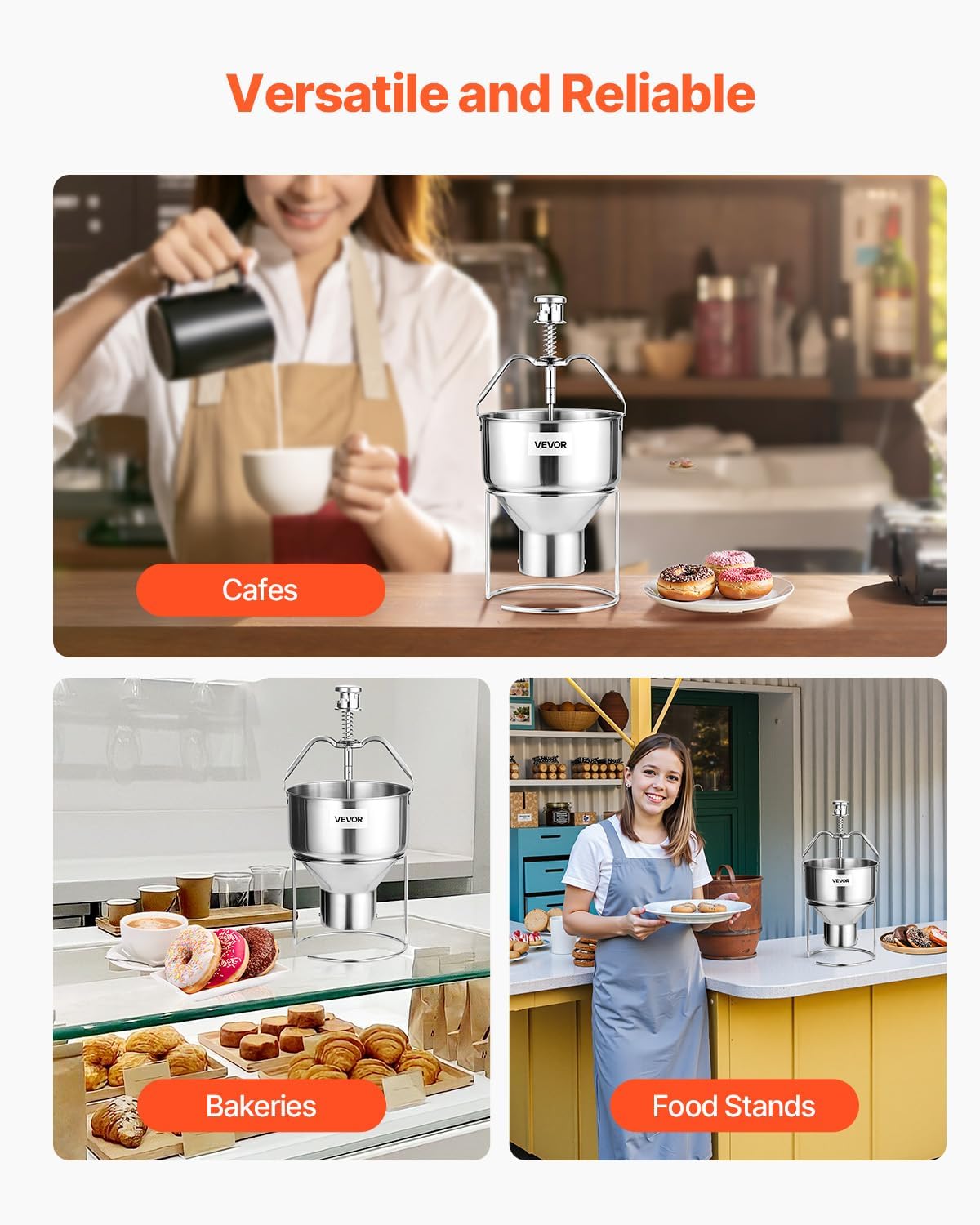 VEVOR Donut Depositor, Large Capacity Manual Donuts Dropper, 304 Stainless Steel Commercial Batter Dispenser, 6 Thicknesses Adjustment Doughnut Hopper with Stand, For Restaurant Cafe Bakery Kitchen