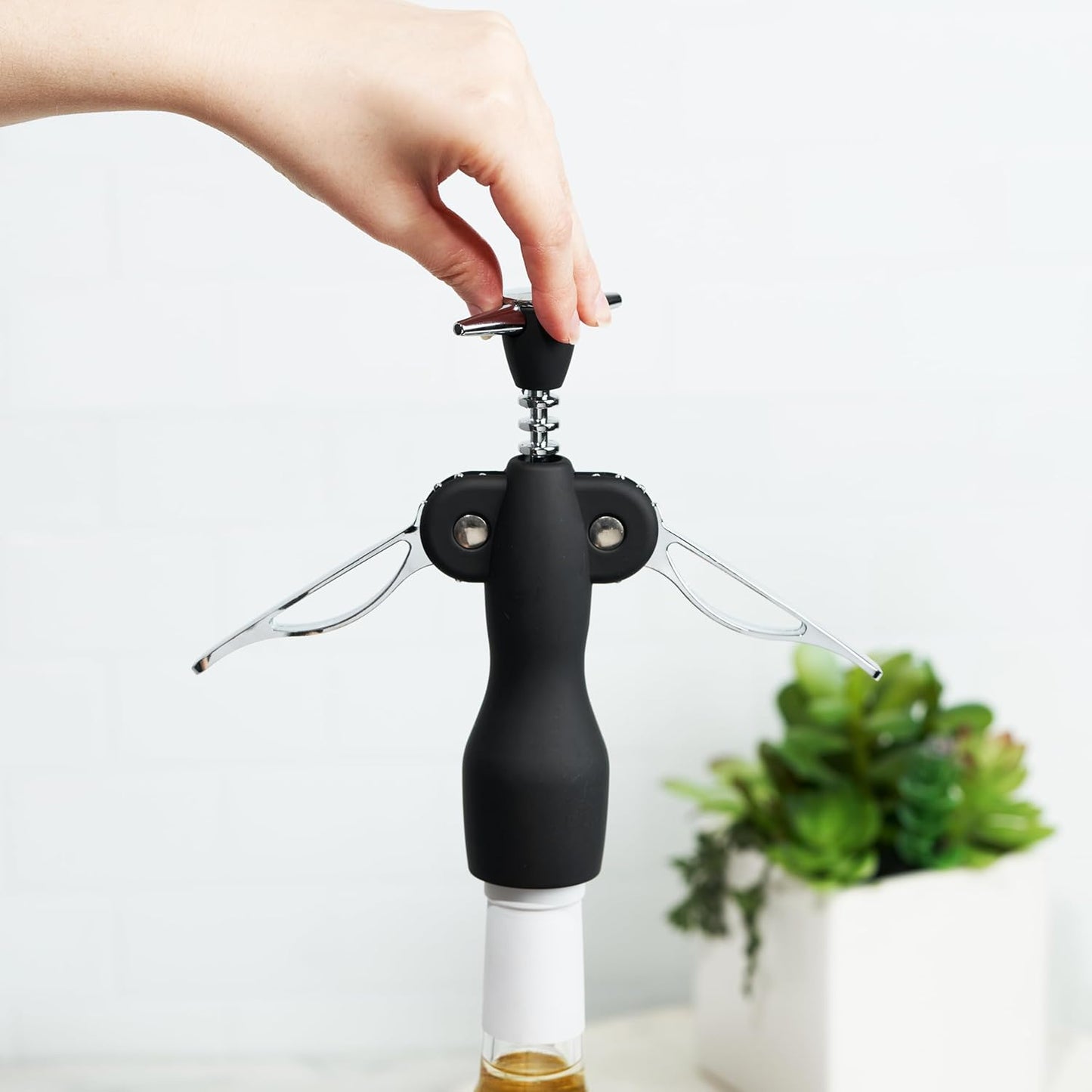 True Spiral Winged Corkscrew Wine Opener, Multi-Purpose Bottle Opener for Beers and Soft Drinks, Stainless Steel with Rubber Grip Wing Handle, for Bartenders, Home Bar, Kitchen, Restaurant, Silver