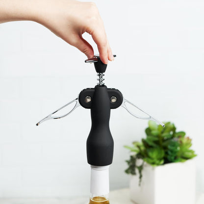 True Spiral Winged Corkscrew Wine Opener, Multi-Purpose Bottle Opener for Beers and Soft Drinks, Stainless Steel with Rubber Grip Wing Handle, for Bartenders, Home Bar, Kitchen, Restaurant, Silver