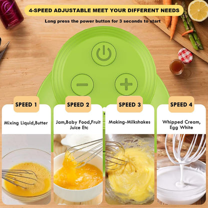 Cordless Hand Mixer MixgoII, Handheld Mixer Electric Whisk & Milk Frother, Hand Held Mini Mixers, Rechargeable Hand Mixer and Whisker, Food Processor for Cooking, Food Chopper, 4-Speed, 10Oz