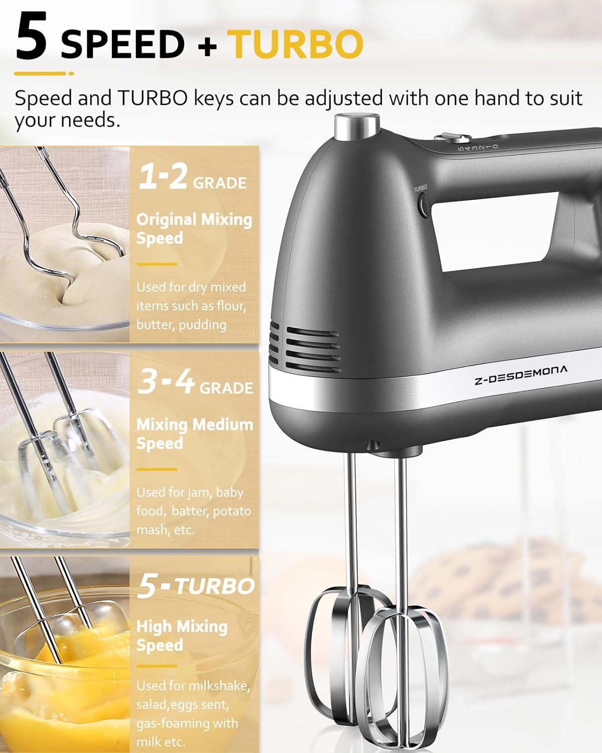 Electric Hand Mixer, Powerful 300W Hand Mixer Electric Handheld with 304 Beaters, Dough Hook,Hand Held Mixer with Turbo for Baking Cakes, Eggs, Cream Food(Black)