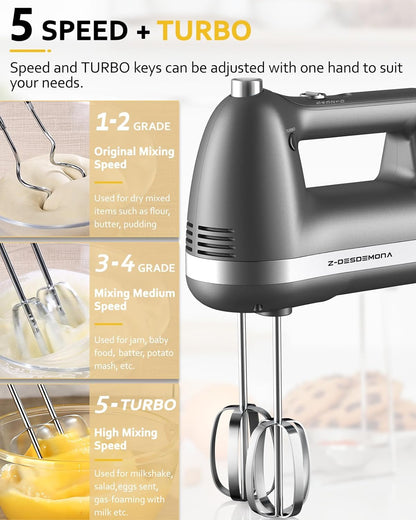 Electric Hand Mixer, Powerful 300W Hand Mixer Electric Handheld with 304 Beaters, Dough Hook,Hand Held Mixer with Turbo for Baking Cakes, Eggs, Cream Food(Black)