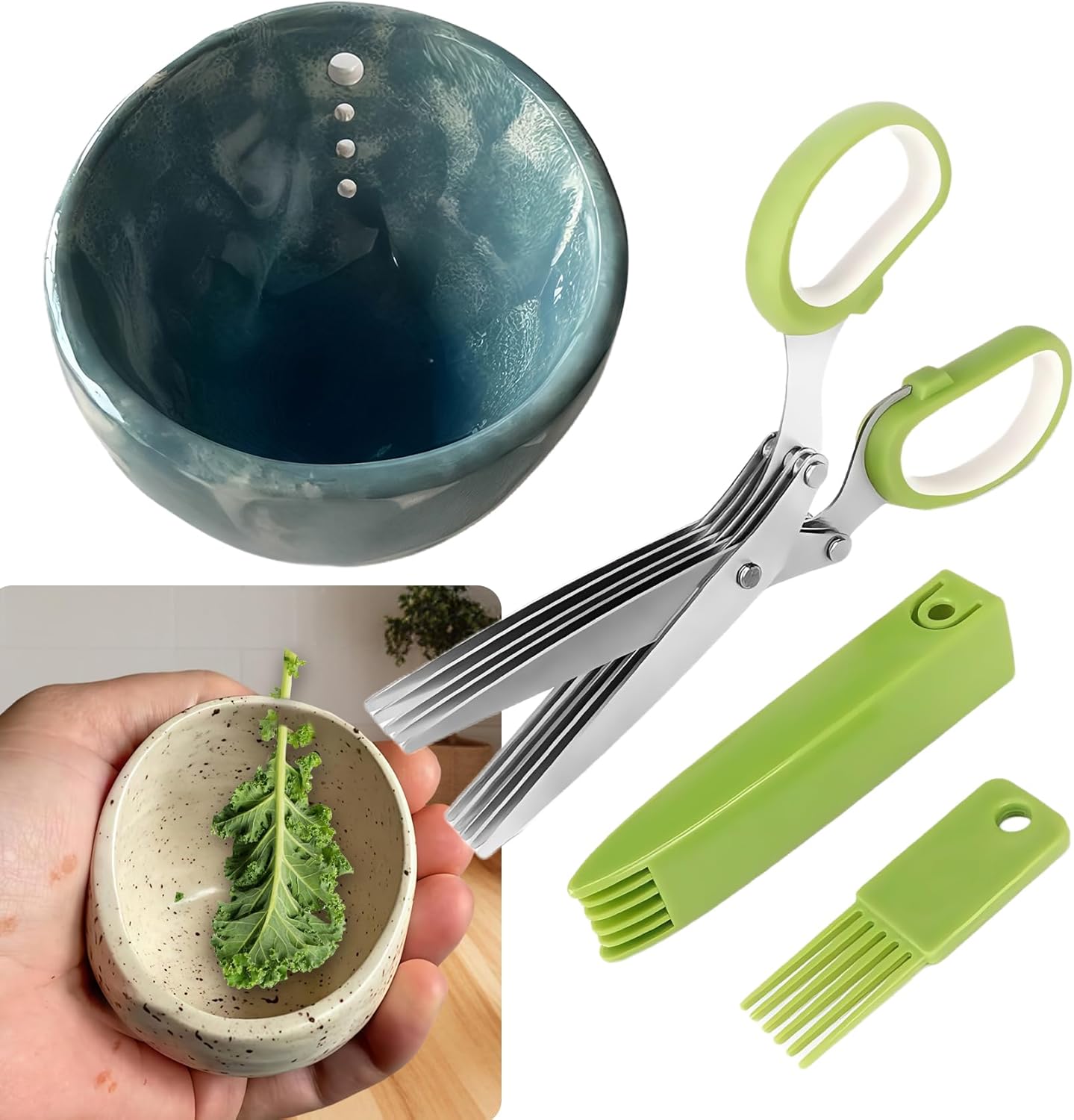 2026 Latest Herb Stripper Pottery Bowl Cutter Tool: Stripping Ceramic Fresh Herbs Kale Striper Cilantro Cutting Razor Gifts Herbalists Peeler Shredder Chopper Clay Copper Small Cup Grater (BLUE)