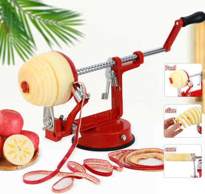 Apple Peeler Corer,Apple Slicer With Stainless Steel Blades,Fruit Cutter Machine, Convenient and Funny, Creative Kitchen Tool Gift for Baking Lover（Red）