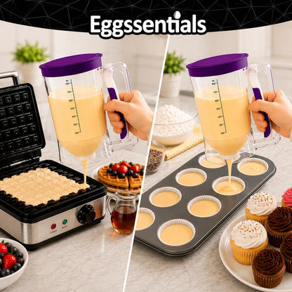 Eggssentials - Pancake Batter Dispenser with 5-Cup Capacity - Waffle Batter Dispenser for Pancakes, Cupcakes & Crepes, Easy-Squeeze Handle, Dishwasher Safe - Black Pancake Dispenser