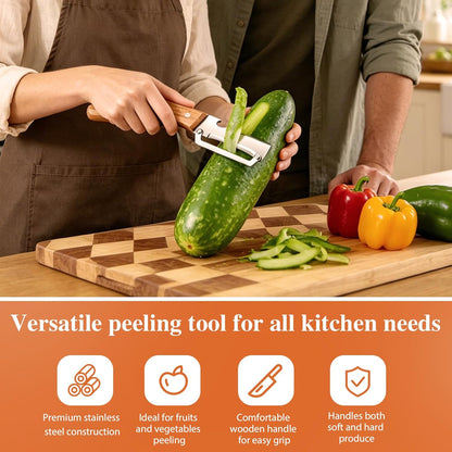 Multifunctional Vegetable Peeler & Multifunctional Vegetable Cutter – Wooden Handle Stainless Steel Peelers for Kitchen, Durable Vegetable Peeler for Peeling Apple, Potato, Pumpkin, Carrot, (2 Piece)