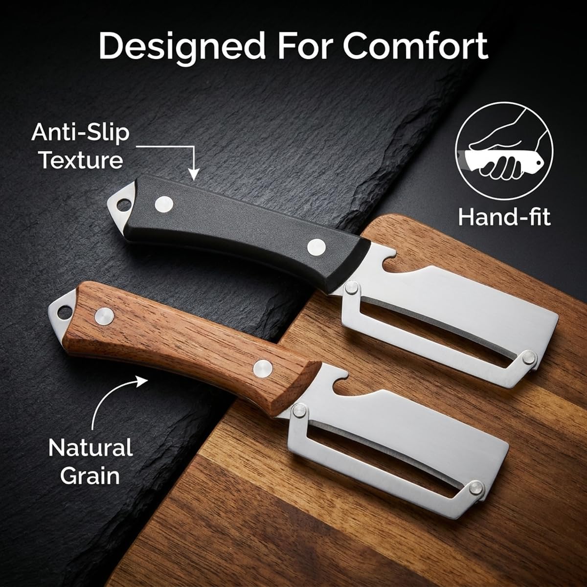 2 Pack Multifunctional Vegetable Peeler, 3-in-1 Peelers For Kitchen with Bottle Opener, Sharp Stainless Steel Swivel Blade, Wooden Handle, Grater & Bottle Opener for Carrot, Apple, Fruit & Vegetable