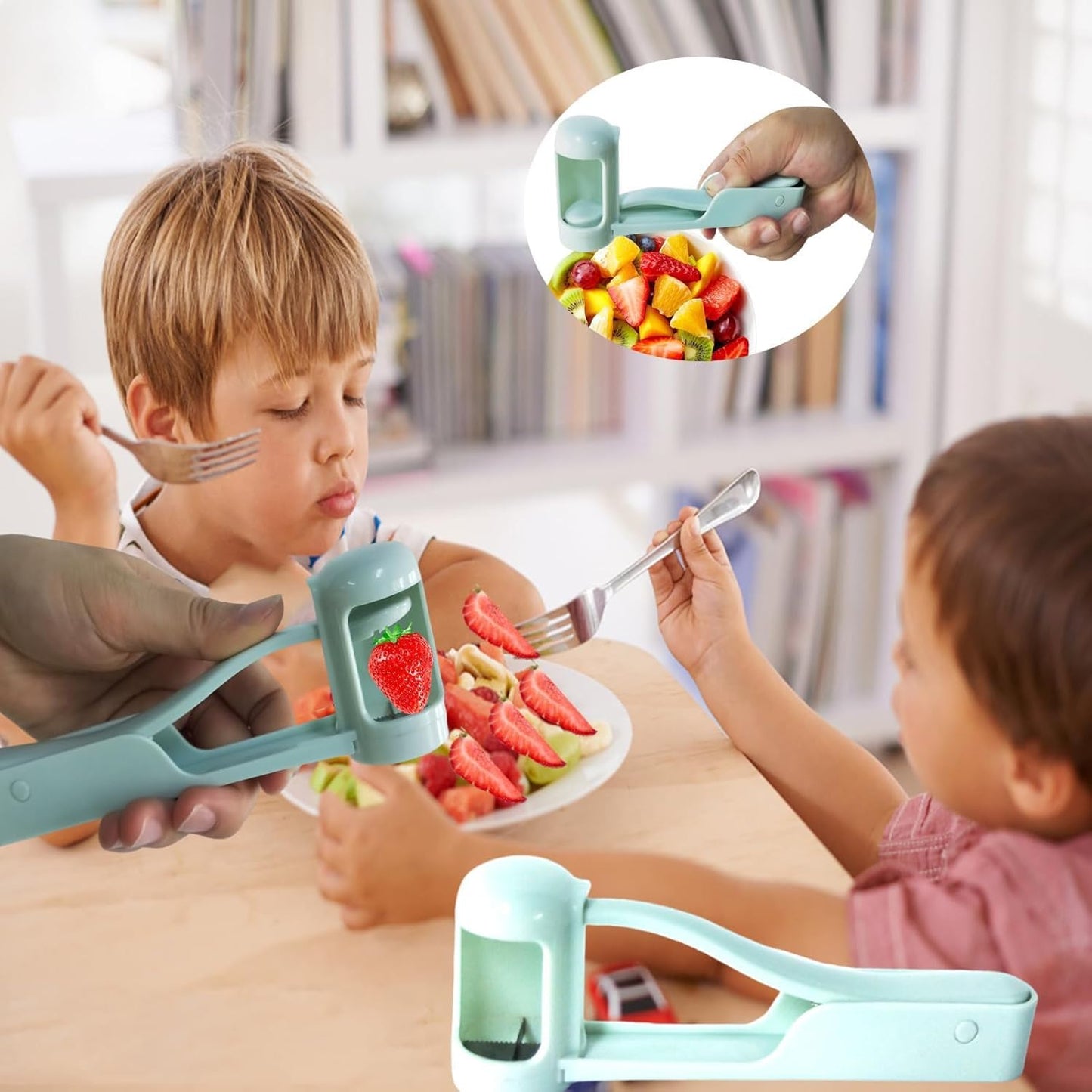 EWUVP Grape Cutter for Toddlers, Grape Slicer for Baby, Cherry Tomato Strawberry Cutter Quarter Fruit Slicer Tool for Vegetable Fruit Salad Cake Decoration, Stainless Steel Kitchen Gadget(Light Blue)