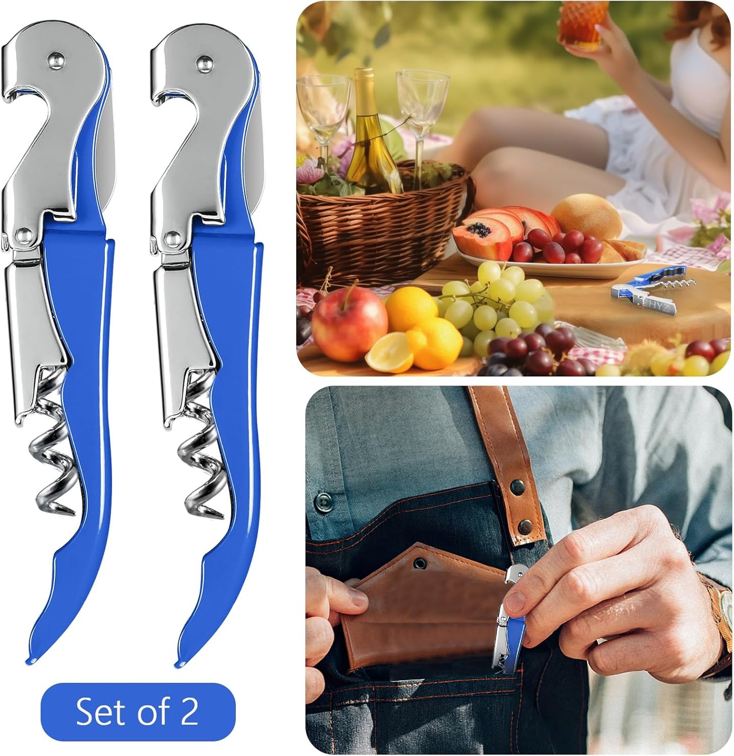 HYZ 2-Pack Wine Opener Waiter Corkscrew, Professional Wine Key for Servers, Bartender, with Foil Cutter, Manual Wine Bottle Opener Double Hinged (Black)