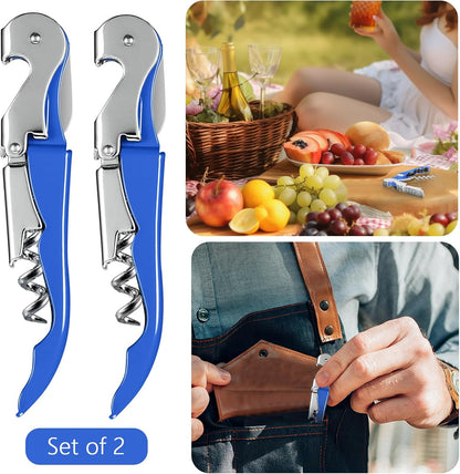 HYZ 2-Pack Wine Opener Waiter Corkscrew, Professional Wine Key for Servers, Bartender, with Foil Cutter, Manual Wine Bottle Opener Double Hinged (Black)