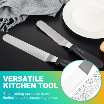 2-Piece Angled Icing Spatula Set (6" & 8"), Stainless Steel Offset Spatulas with Ergonomic Handle for Effortless Cake Decorating & Frosting