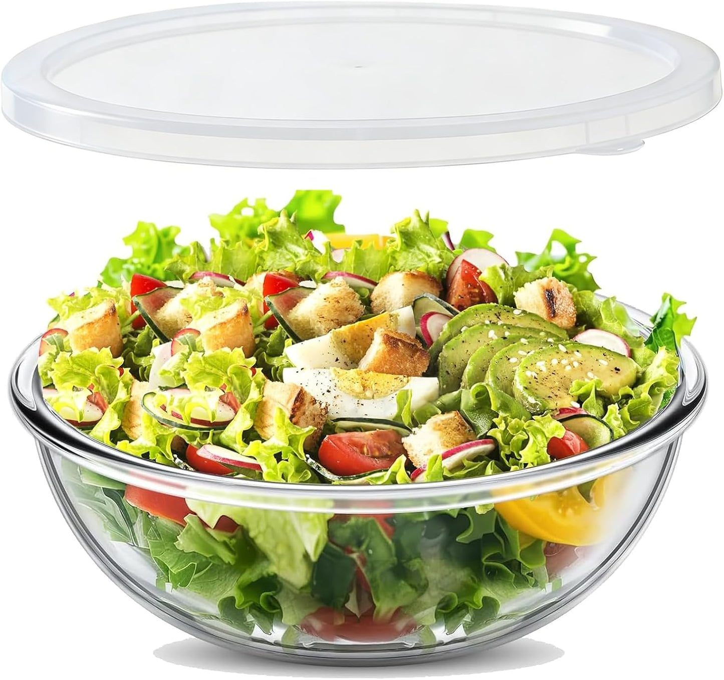 Large Glass Mixing Bowl with Lid, Clear Glass Salad Cooking Bowls for Sourdough, Salad and Storage Prepping and Baking Food Storage Set