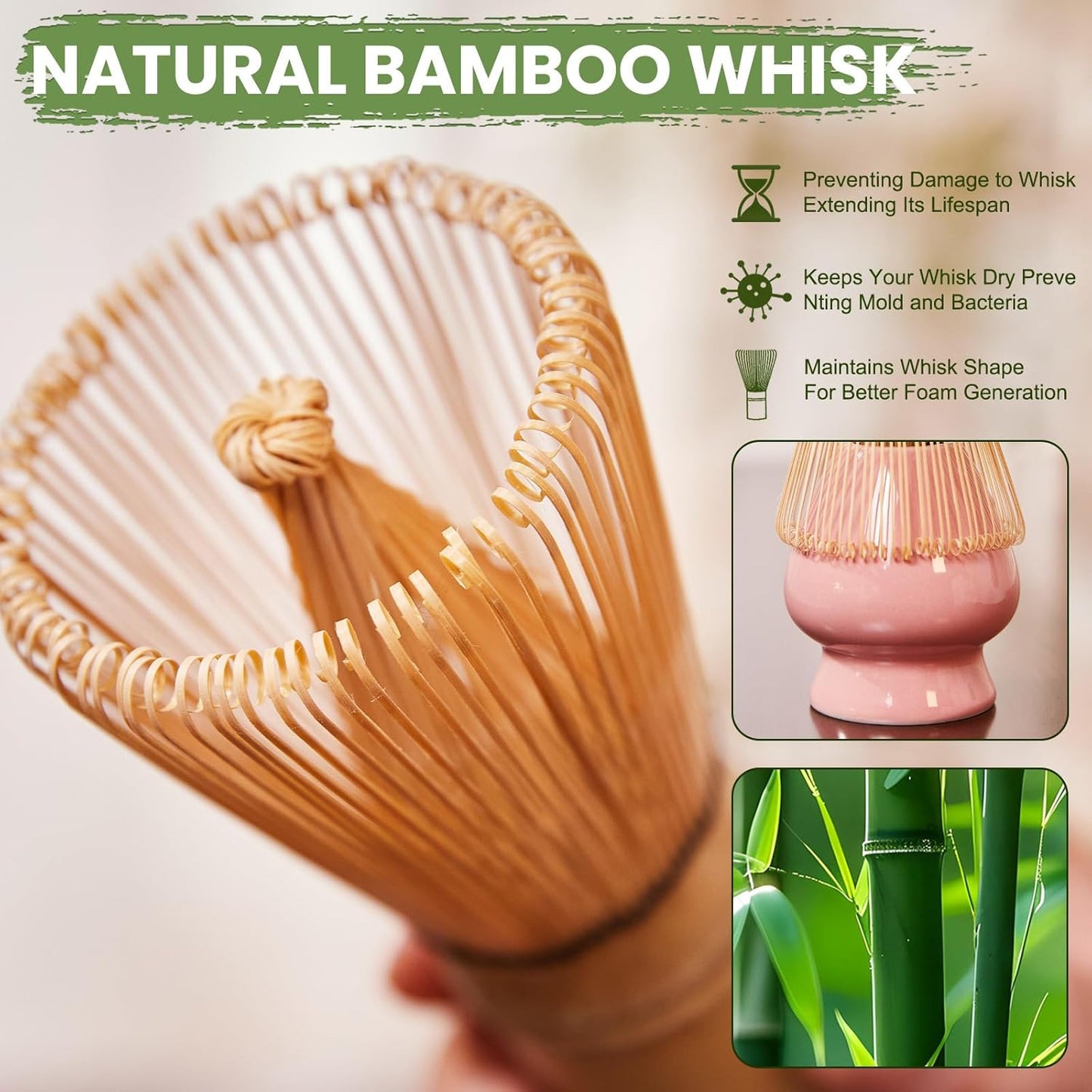 Matcha Whisk Set, Sakura Blue Ceramic Matcha Set Includes Matcha Bowl, Matcha Whisk (Chasen) and Holder, Sifter, Bamboo Scoop & Spoon - 6 Pcs Matcha Kit for Matcha Lovers