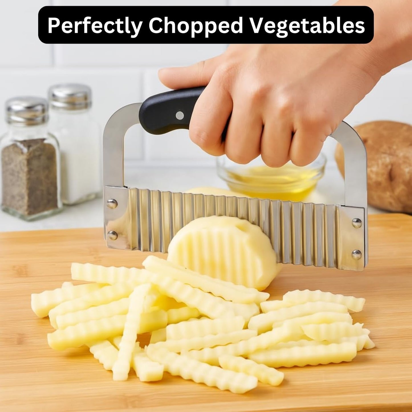 Crinkle Cutter & Waffle Fry Cutter Set, Crinkle Cut Fries Tool with Peeler – Stainless Steel Crinkle Cut Knife for Potatoes & Veggies