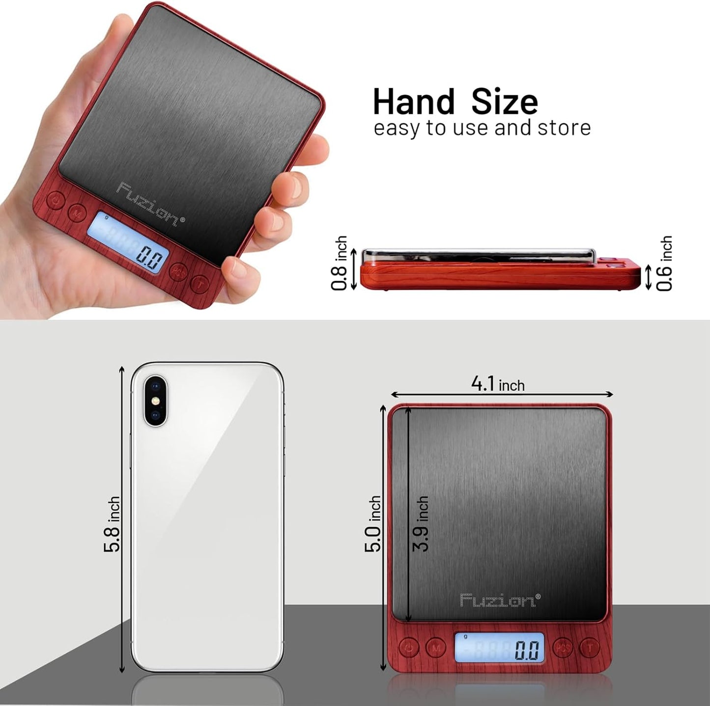 Fuzion Digital Kitchen Scale 3000g/ 0.1g, Pocket Food Scale 6 Units Conversion, Gram Scale with 2 Trays, LCD, Tare Function, Reptile Scale, Herb Scale(Battery Included)