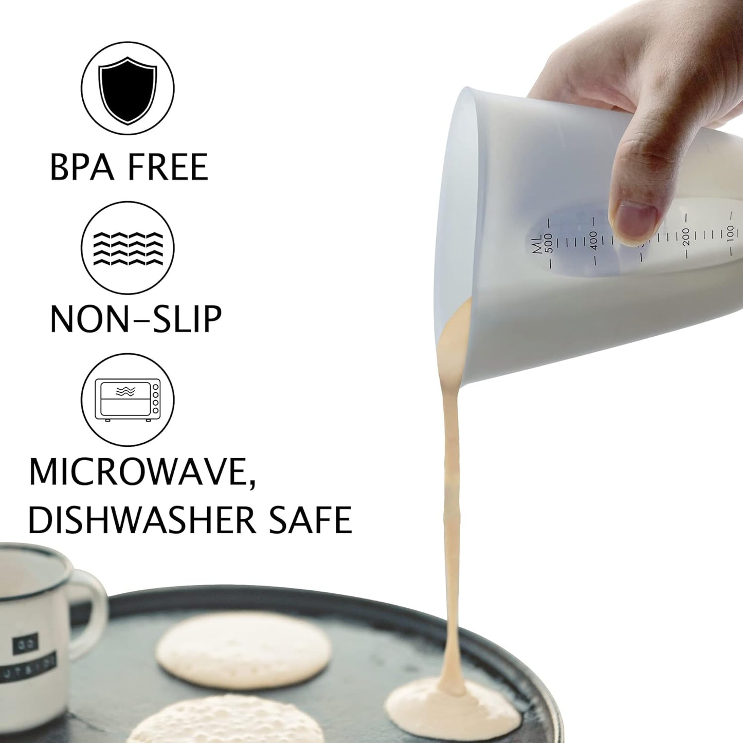 Silicone Measuring Cups, Blender, Liquid, Paint and Resin Mixing (16oz & 8oz), Squeeze, Pour Mixing Coffee, Making Cake, Cookies Baking, BPA Free. For Molds, Jewelry Making, Waxing, Easy to Clean