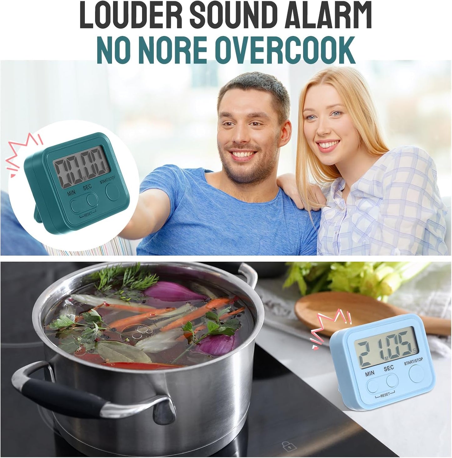 Weewooday 24 Pcs Digital Kitchen Timer Magnetic Timer Bulk On/Off Switch Minute Second Count up Countdown Loud Alarm for Exercise Cook Baking (Black,White)