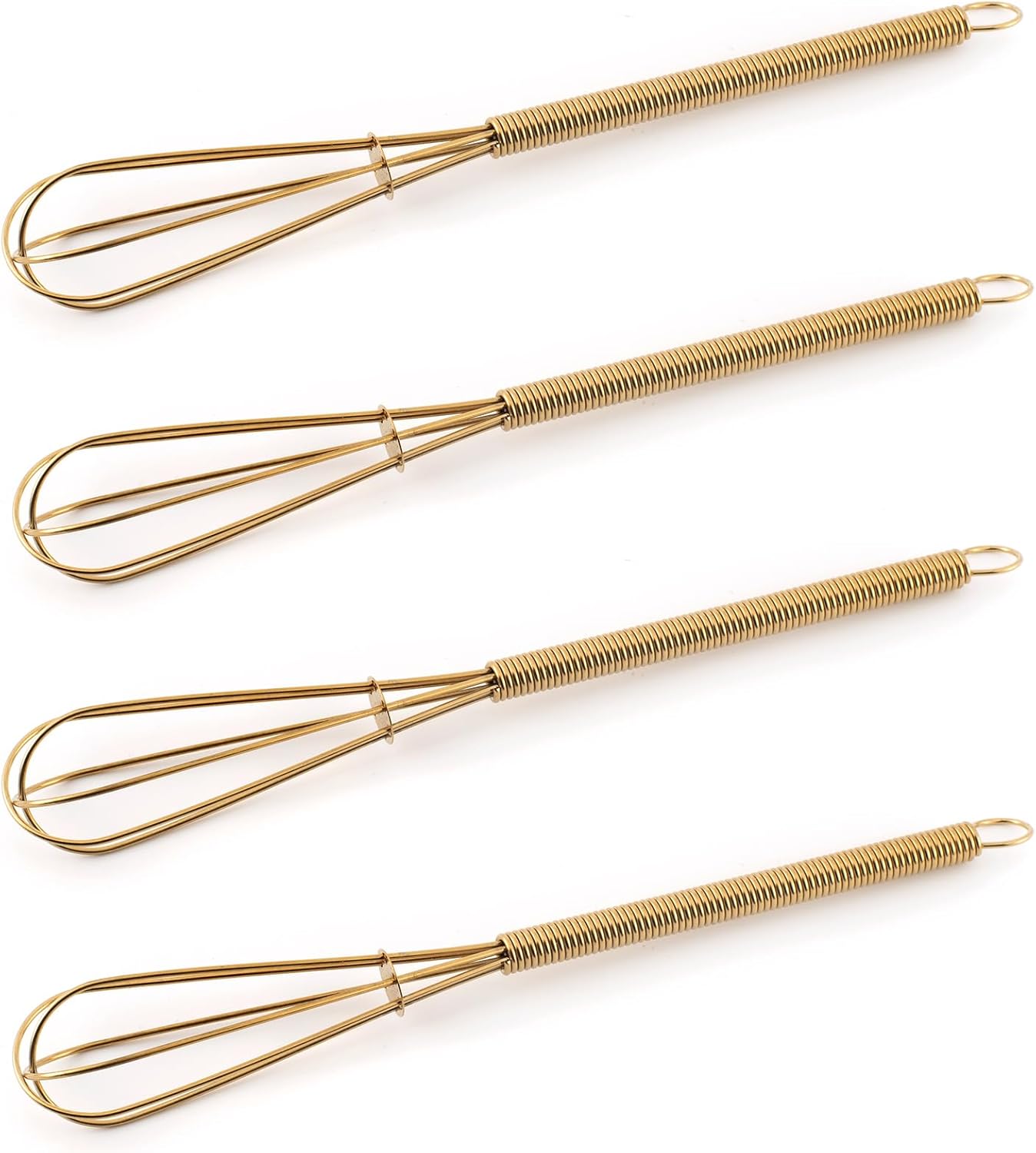 Mini Whisks 7 inch 4Pcs Stainless Whisk, Hand Egg Mixer for Flour Cake Egg, Kitchen Cooking Baking Use Whisk （Gold）